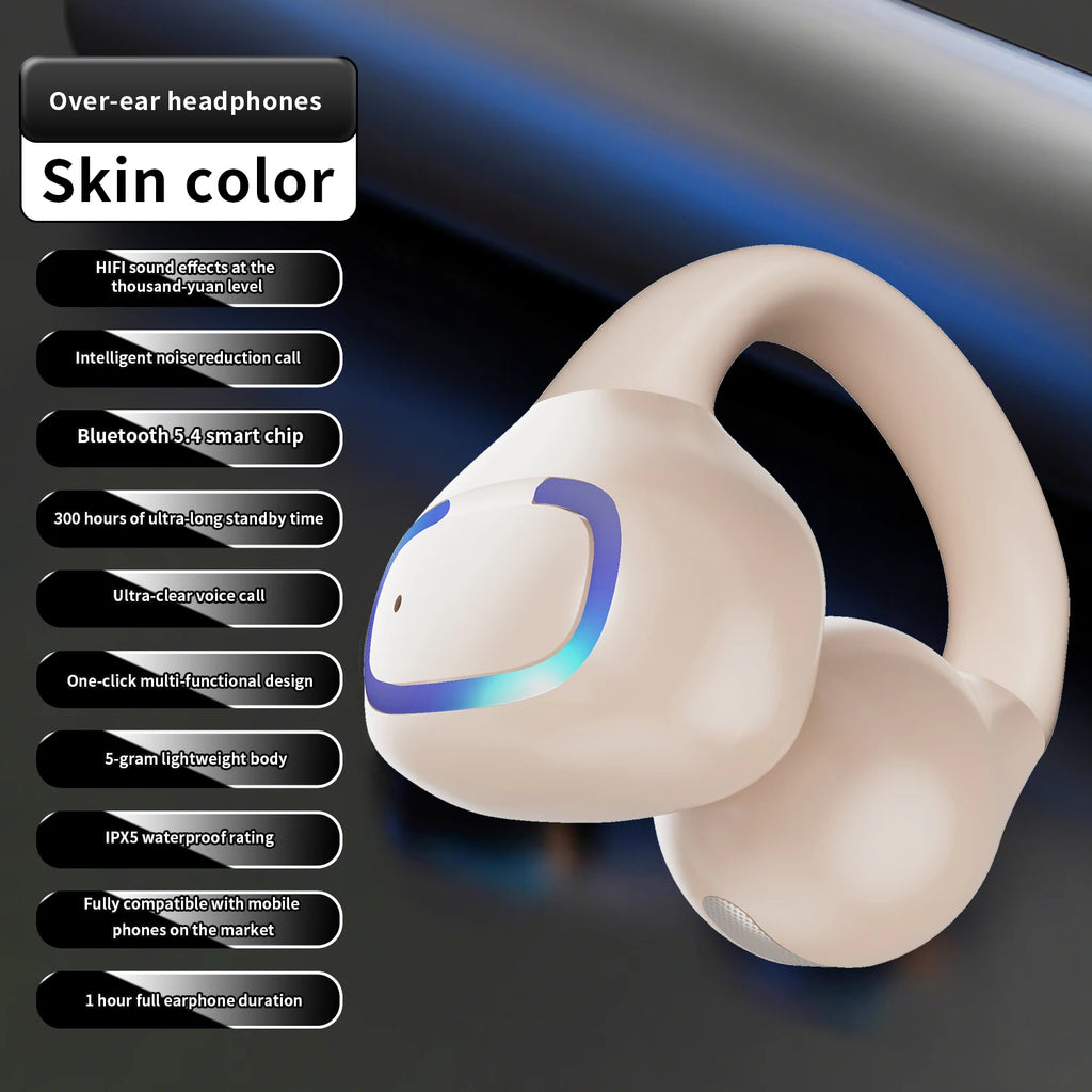Bluetooth 5.3 Earphone Ear Clip Headphones Wireless Headset HiFi Stereo Noise Reduction Earbud For Men Women