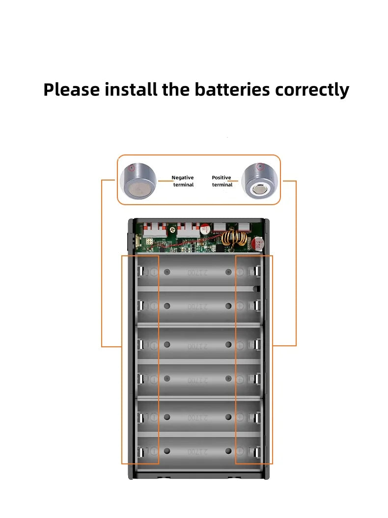 PD100W Fast Charging Power Bank DIY Kit 20V 5A 6x 21700 Battery Pack Portable Customizable No Soldering Easy Assemble