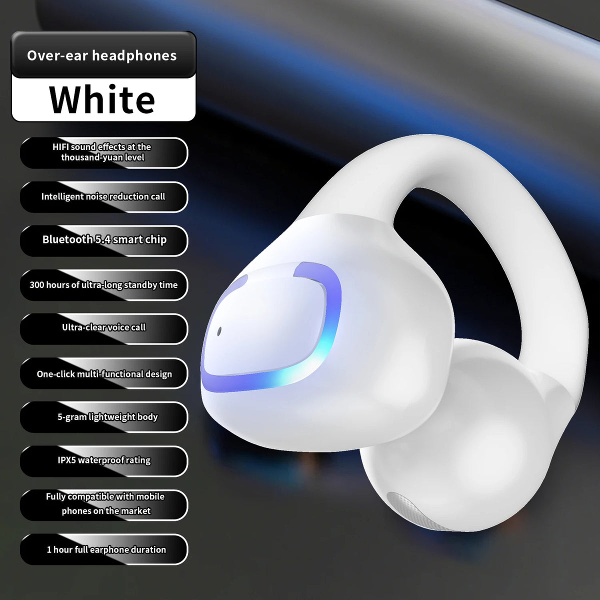Bluetooth 5.3 Earphone Ear Clip Headphones Wireless Headset HiFi Stereo Noise Reduction Earbud For Men Women
