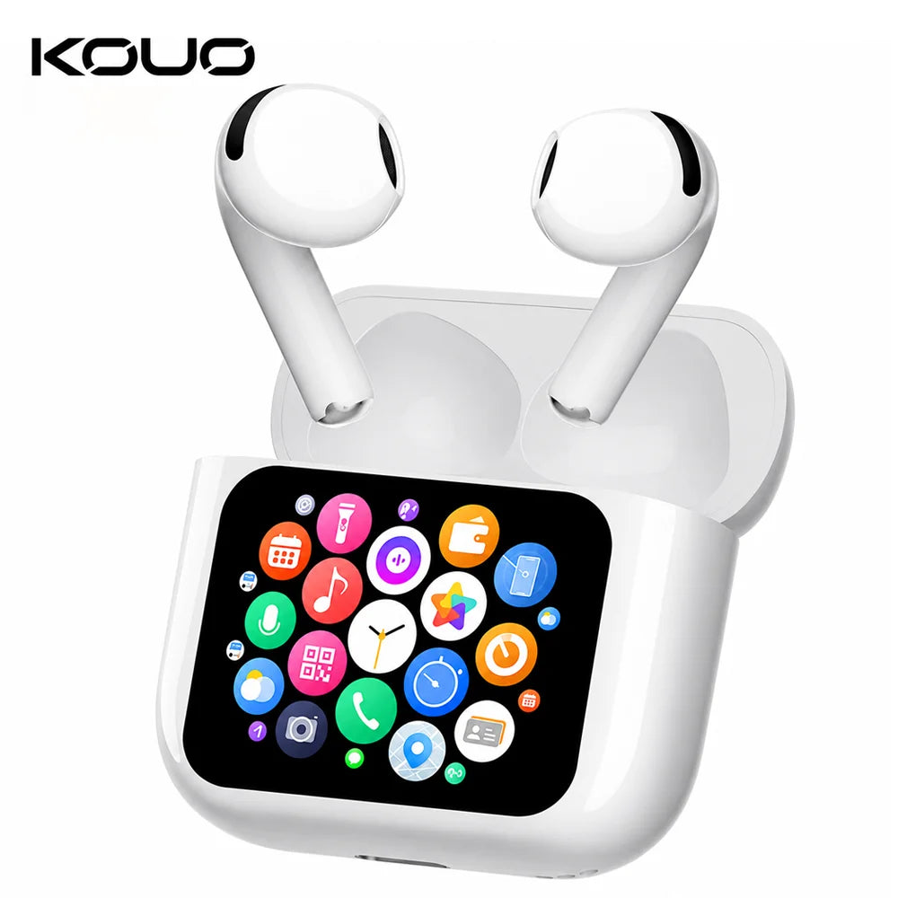 KOUO Wireless Bluetooth 5.4 Earbuds With Smart Touch Screen Music Sports Noise Canceling Earphones Support Real Time Translation
