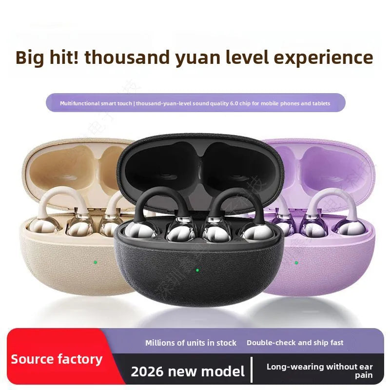 For 6.0 Earphones 2026 Wireless Non-In-Ear Ear-Clip Bone Conduction Sports Waterproof Voice Control Ultra-Long Battery