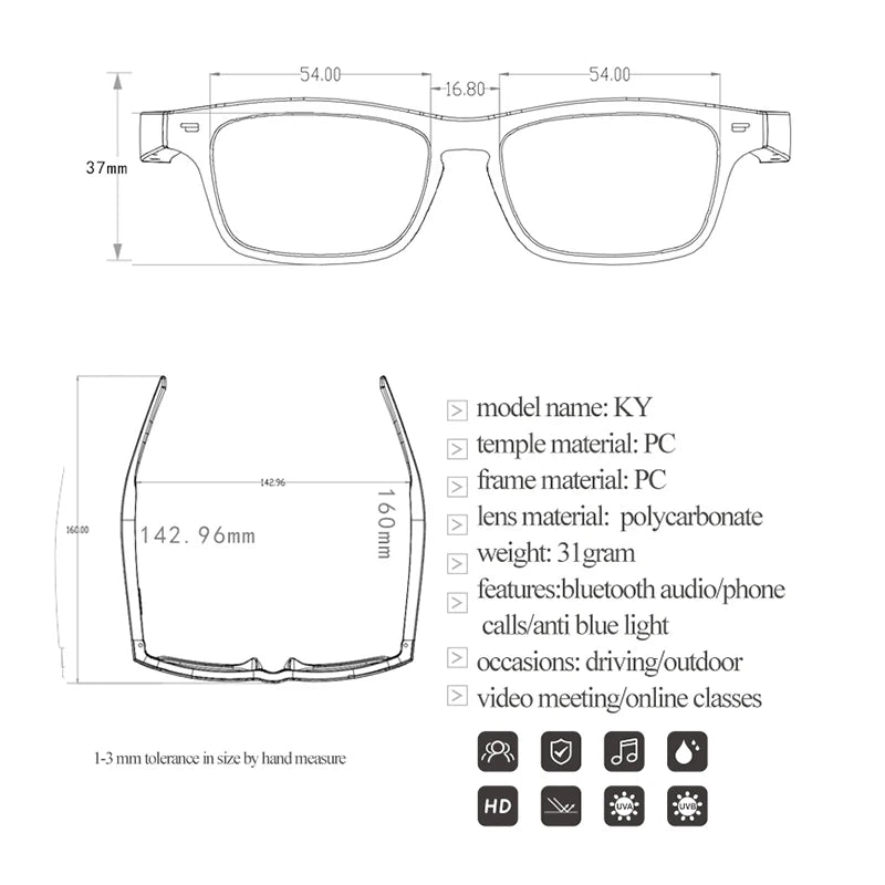 Smart Glasses Wireless Bluetooth 5.0 Sunglasses Outdoor Smart Sport Hands-Free Calling Calling Music Anti-Blue Eyeglasses