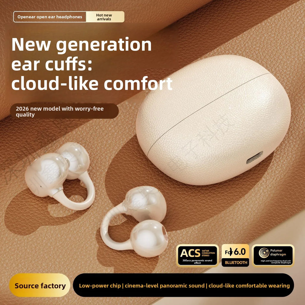 For 6.0 Earphones 2026 Wireless Non-In-Ear Ear-Clip Bone Conduction Sports Waterproof Voice Control Ultra-Long Battery