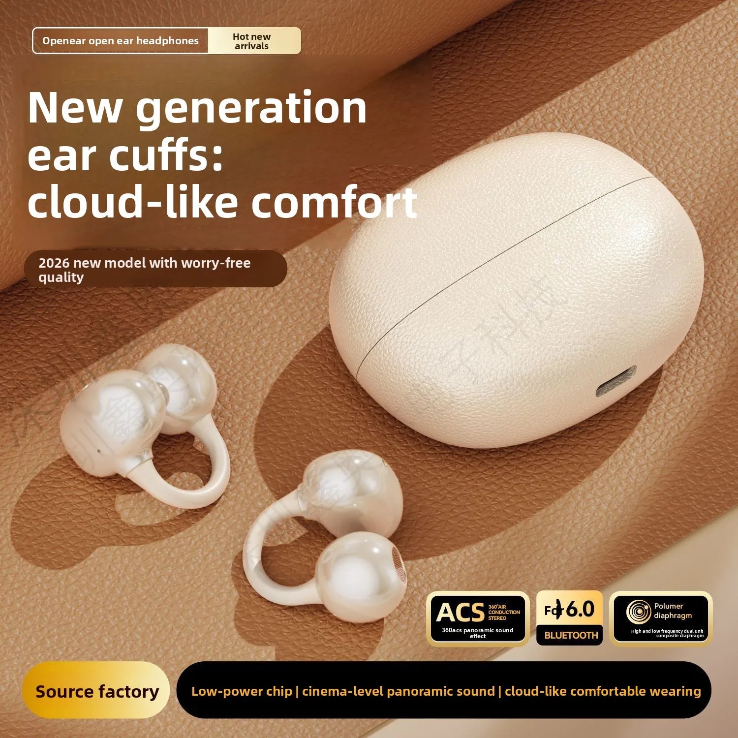For 6.0 Earphones 2026 Wireless Non-In-Ear Ear-Clip Bone Conduction Sports Waterproof Voice Control Ultra-Long Battery