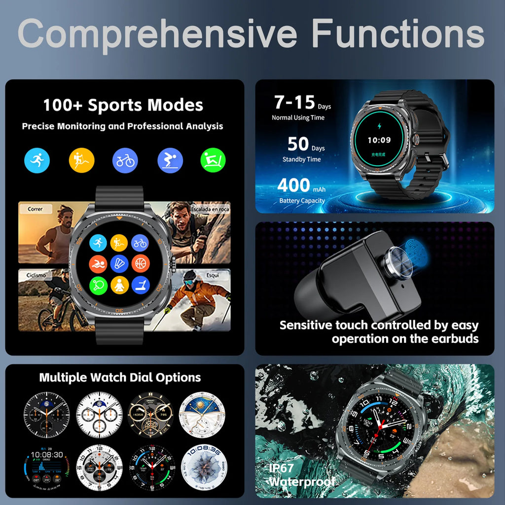 TWS 2in 1 Smart Watch with Headphones Sports Watch Bluetooth Headset Call Watch Men Health Monitor NFC Women Smartwatch Earbuds