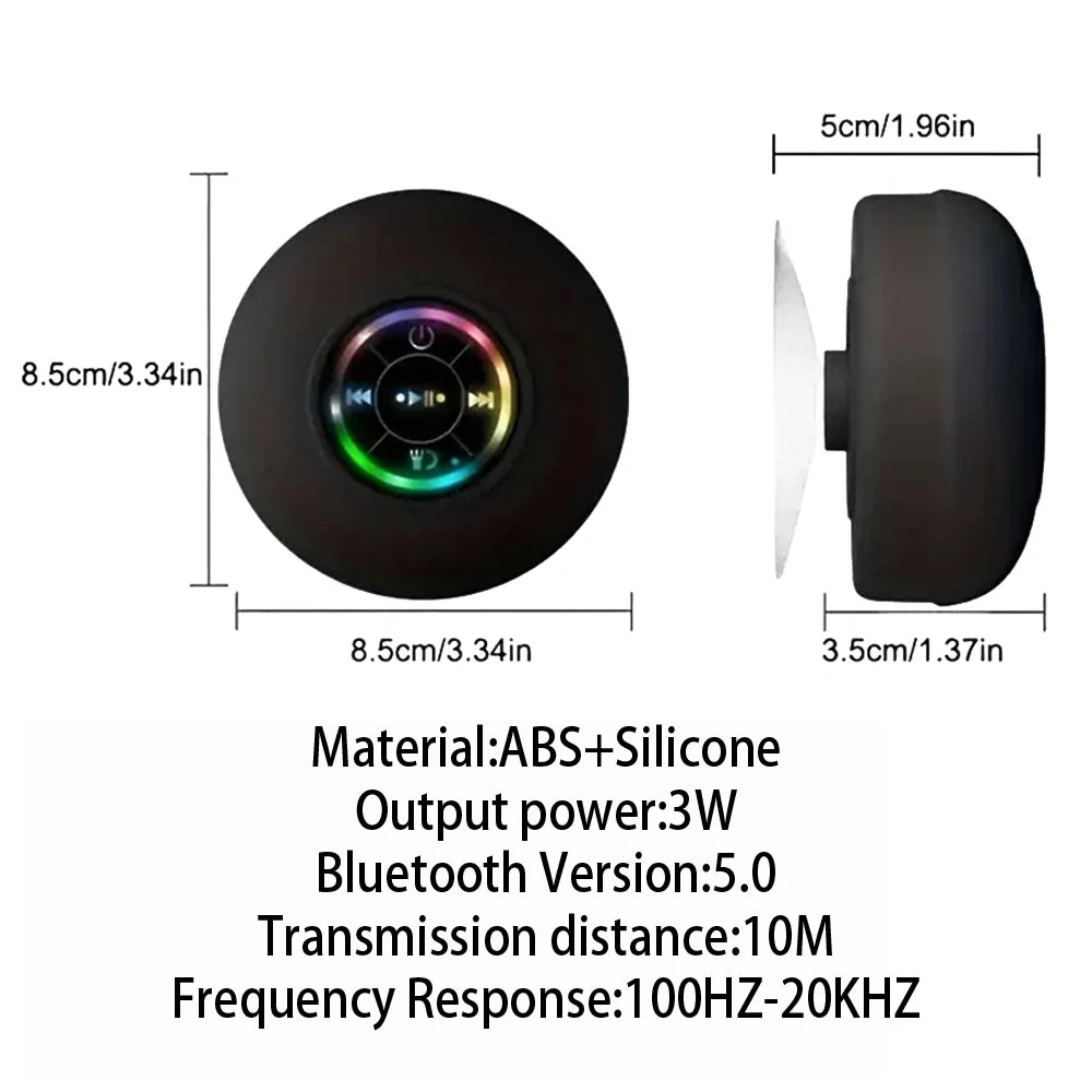 Portable Wireless Bluetooth 5.0 Speaker LED IPX4 Waterproof Loudspeaker For Outdoor Bathroom Large Suction Cup Stereo Sound Box