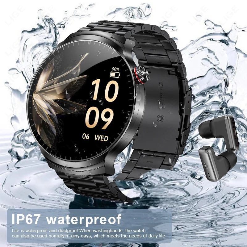 LIGE New Smartwatch TWS 2 In 1 Earphones Sports Smart Watch Bluetooth Calling Health Monitor Fitness Record Watches with Headset