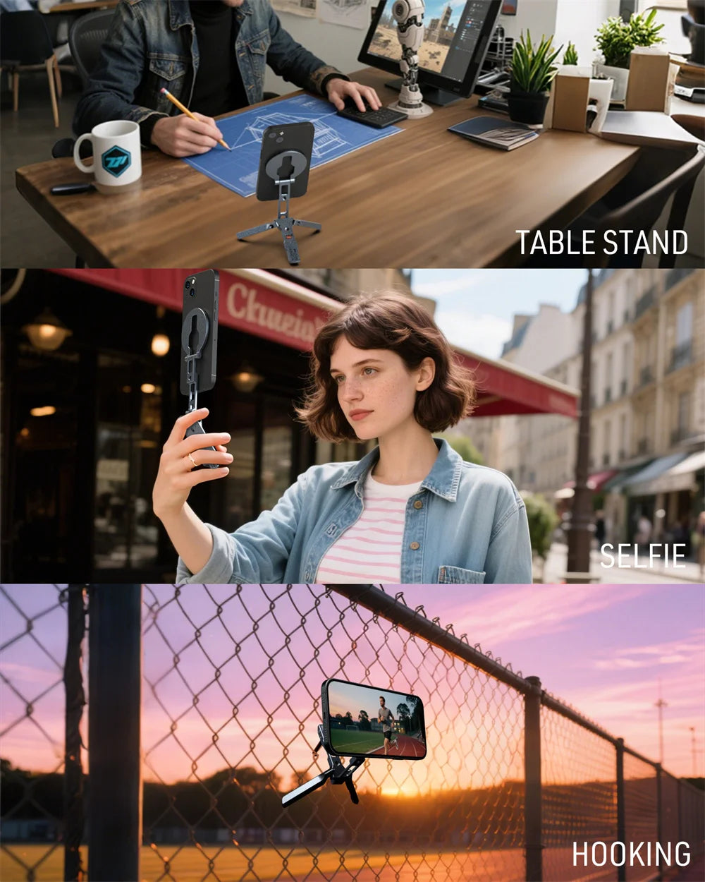Foldable Magnetic Phone Tripod Stand With Hook Design Arca+Cold Shoe Aluminum Selfie Stick Tripod for IPhone/Android Travel