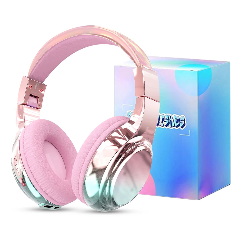 Glossy Bluetooth Headphones For Kids Girls Wireless Stereo Headset With Mic For School Travel Children's Music Helmet Kids Gifts