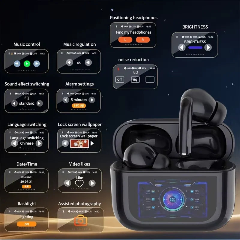 Wireless Earbuds Bluetooth Headphones, ANC/ENC Noise Cancelling, Ear Buds with Multifuntional Touch Screen, for iOS Android