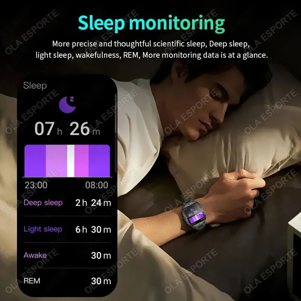 2026 New Military Smart Watch Men IP67 3ATM Outdoor Sports Fitness Tracker Blood Pressure Health Monitor BT Calls GPS Smartwatch