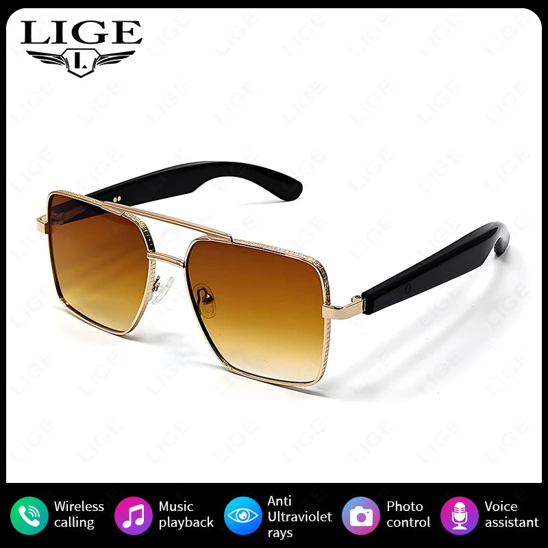 LIGE Smart Sunglasses Bluetooth Headphones Outdoor Sport Earphone AI Voice Calling Music Glasses Ultraviolet-Proof Eyeglasses