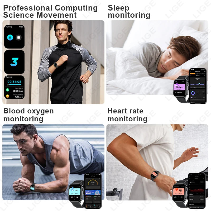 LIGE Original Smart Watch for Men Women Wireless Call Voice Assistant Health Fitness Tracker Waterproof Multi Sport Mode Watches