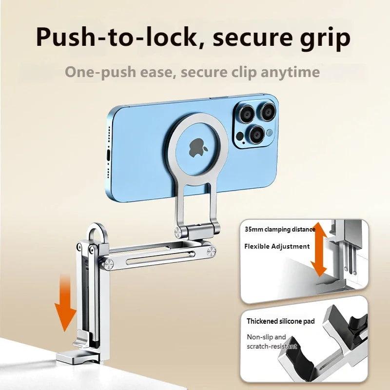 Magnetic Foldable Tripod Aluminum Phone Stand for iPhone MagSafe 16 15 14 13 12 Vlog Live Streaming Outdoor Shooting