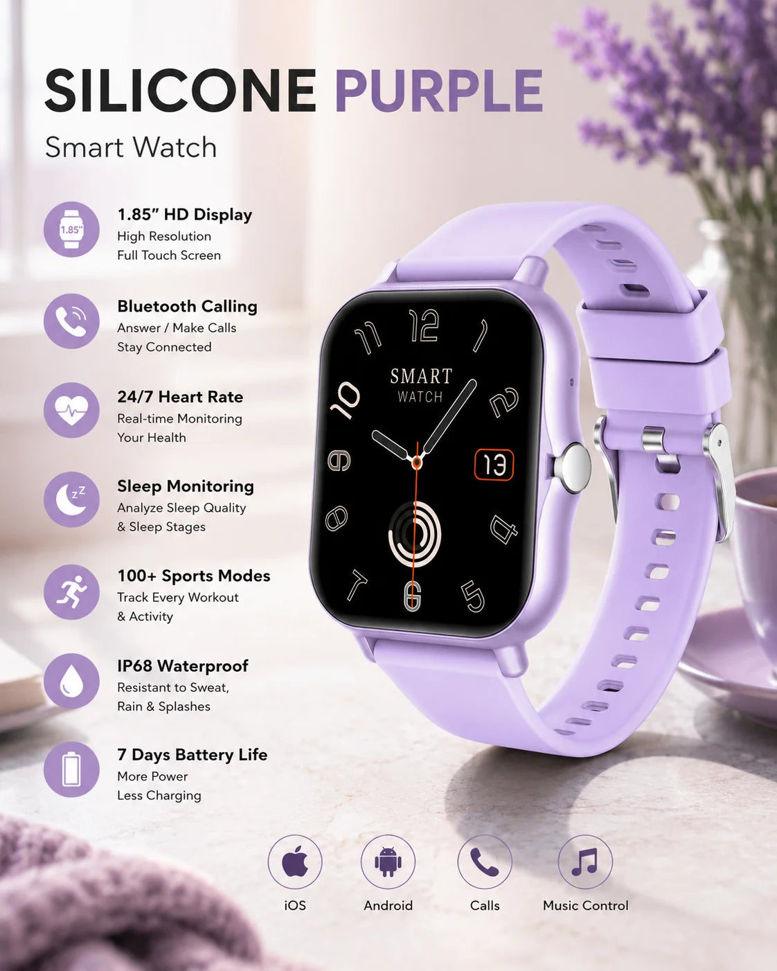 Fashion Smart Watch Women Men Full Touch Screen Bluetooth Call HR  Sleep Tracker Waterproof Sports Smartwatch For iPhone Wrist