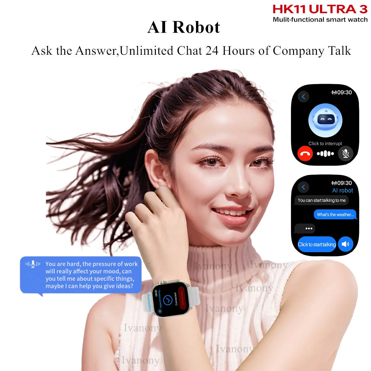 Smart Watch Men Women 485*520 Amoled Display Bluetooth Call Compass AI Robot TWS Eerphone Connect HK11 Ultra 3 Smartwatch 2026