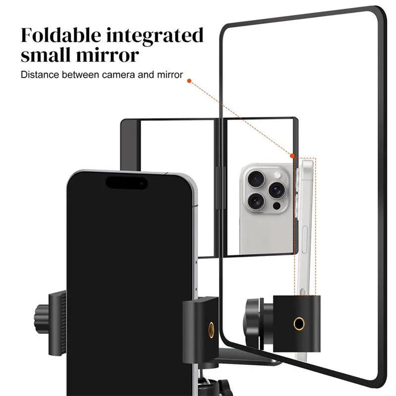 Adjustable Height Mobile Phone Holder Desktop Round Plate Live Streaming Stand with Mirror Rear View Camera Selfie Stand-ABLL