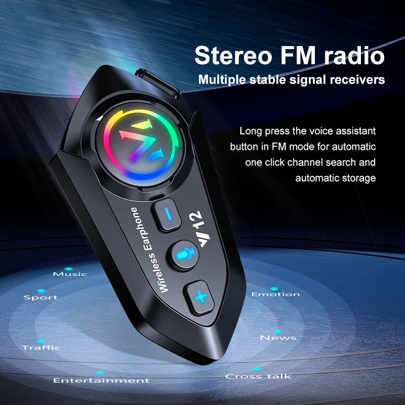 Y12 Motorcycle Helmet Headset Bluetooth 5.4 Motorcycle Wireless Hands-on Talking Headset Waterproof Moto Headphone
