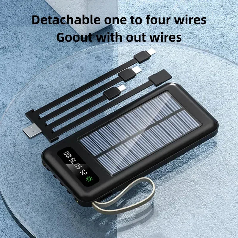 Solar Power Bank 500000mAh Fast Charging Powerbank High Capacity Portable Mobile Power Flashlight Built in 4 Cables Battery