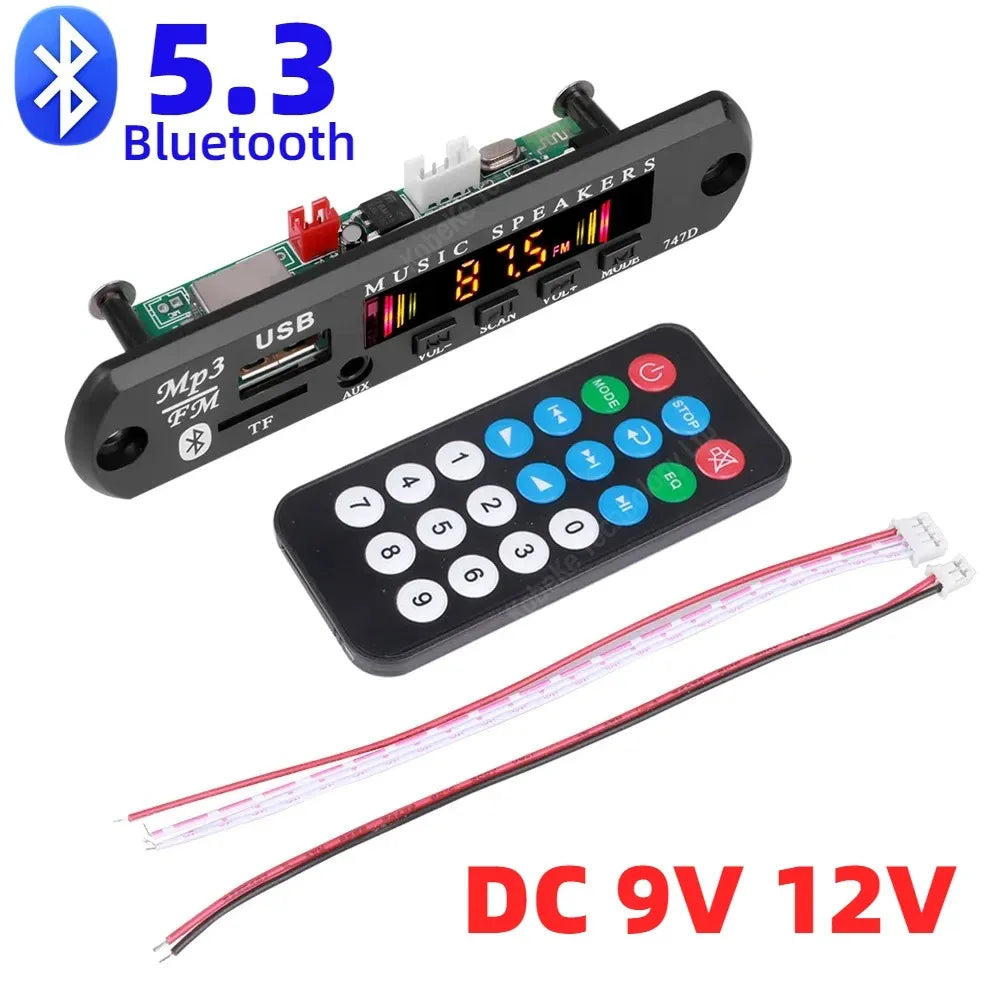 Bluetooth 5.1 MP3 WMA WAV Decoder Board 12V Handsfree 6.5mm Microphone USB TF FM Car Audio Music Player Speaker Volume Control