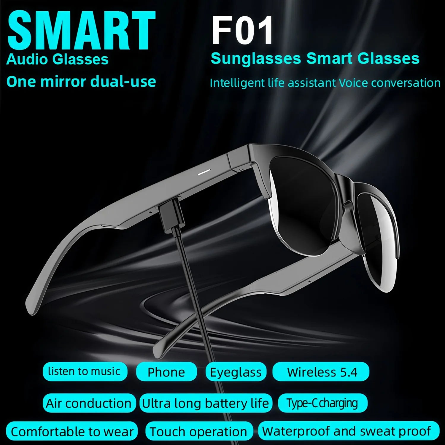 Smart Eyeglasses With Earphones Bluetooth Headset Calling Microphone Touch Earphones Audio Sunglasses Call for All Smartphone