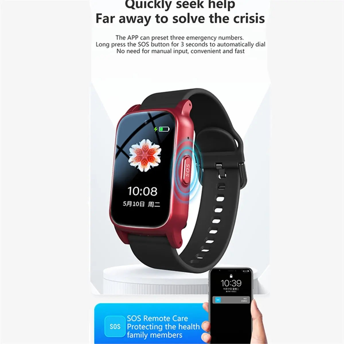 4G Elderly Smart Watch with GPS,SOS,Fall Detection Emergency Support,AI Health Monitoring for Elderly Red A