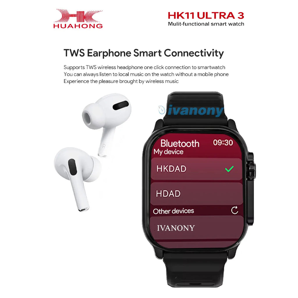 Smart Watch Men Women 485*520 Amoled Display Bluetooth Call Compass AI Robot TWS Eerphone Connect HK11 Ultra 3 Smartwatch 2026