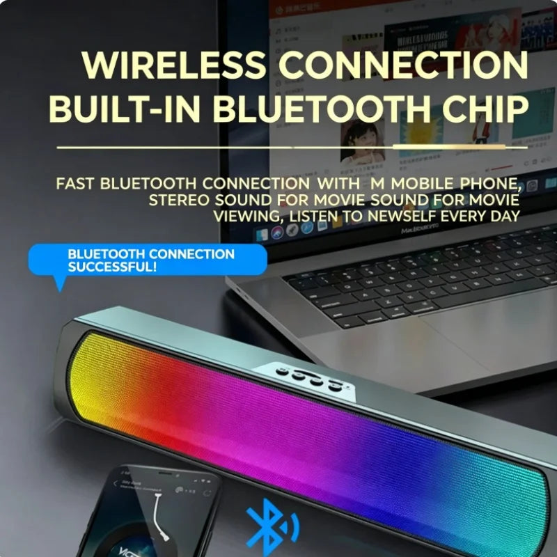 Q4 RGB Color Light Bluetooth Speaker High-Quality Powerful Bass Computer Speaker Long Bar Shape Sound System for Gaming And Musi