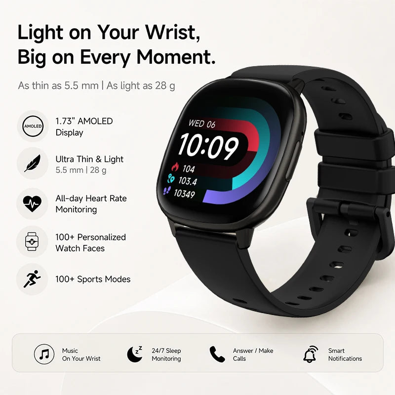 2026 New Smart Watch 5.5mm Ultra-thin 1.73'' AMOLED Men Women 100+ Sports Fitness Wrist Watch BT Call Health Tracker Smartwatch