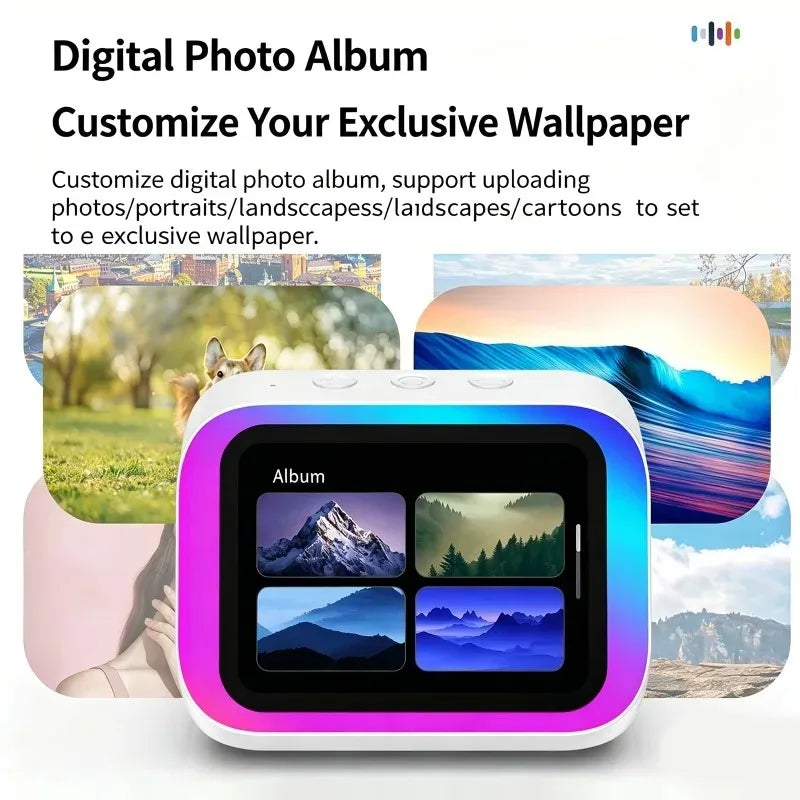 AI Smart Bluetooth 5.4 Speaker Voice assistant HD Touch Screen Display Electronic Album Alarm Clock Hi-Fi Stereo Outdoor Sound