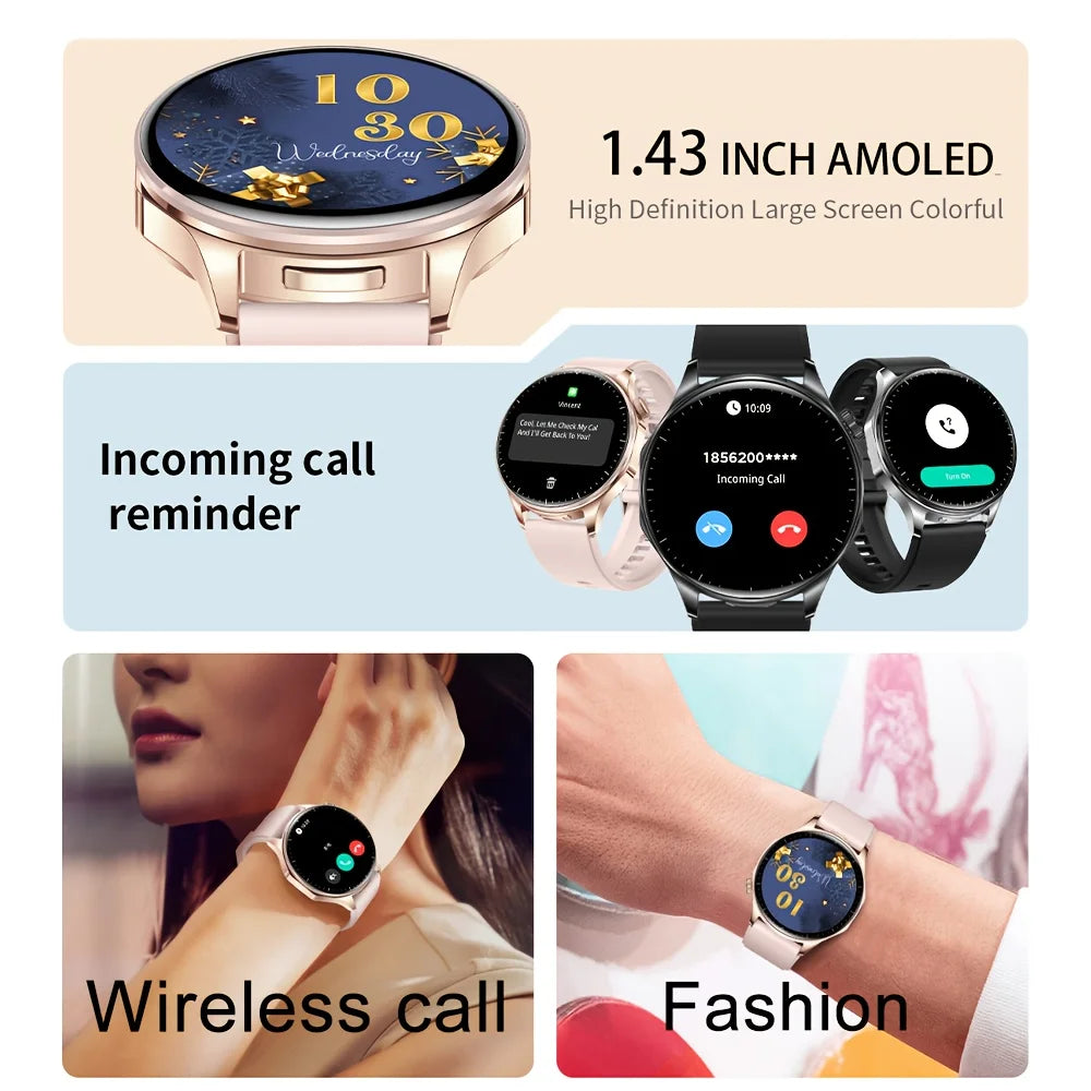Smartwatch 1.43-inch AMOLED HDscreen 2-in-1 earphone model watch 100+sport AI noise reduction thinlight design health monitoring