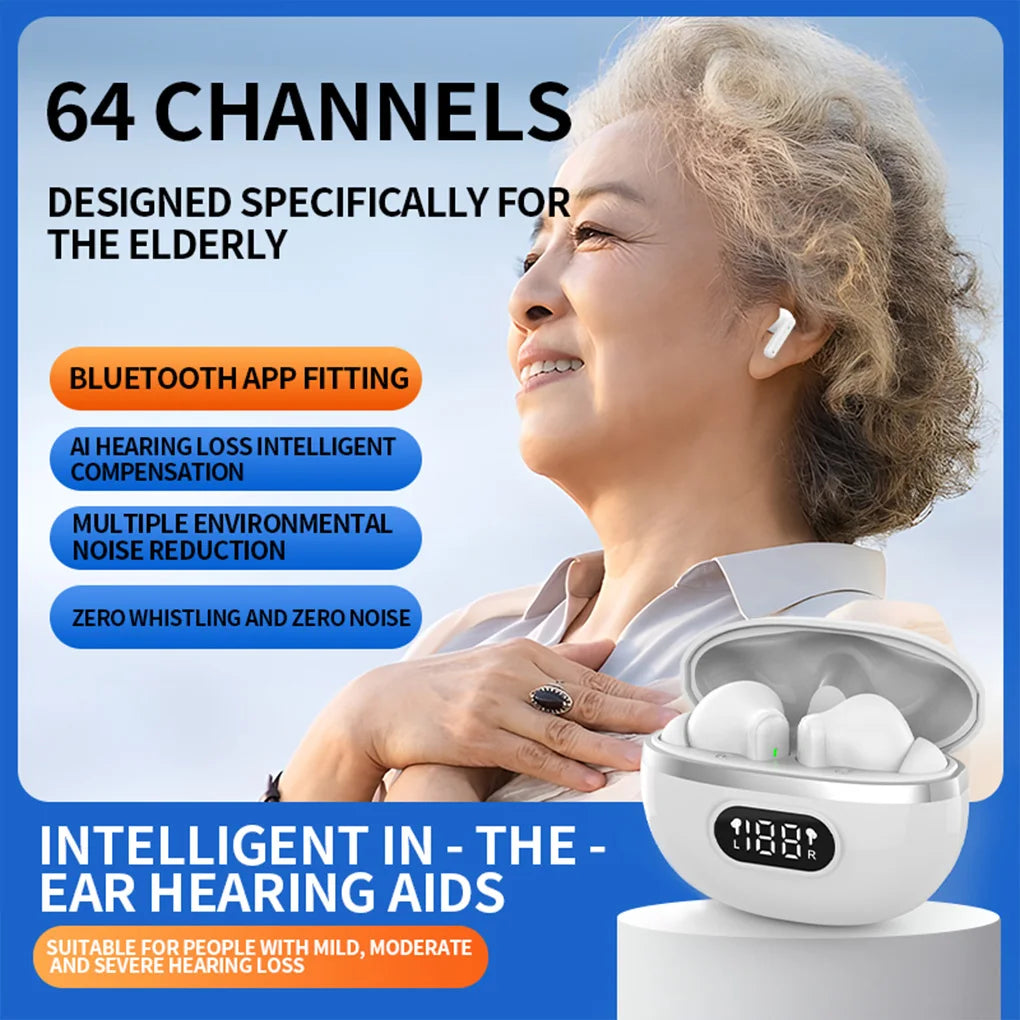 Hearing Aids Bluetooth-Compatible TWS Headphones HD Digital Display Hearing Sound Amplifier Touch with Charging Box for Seniors
