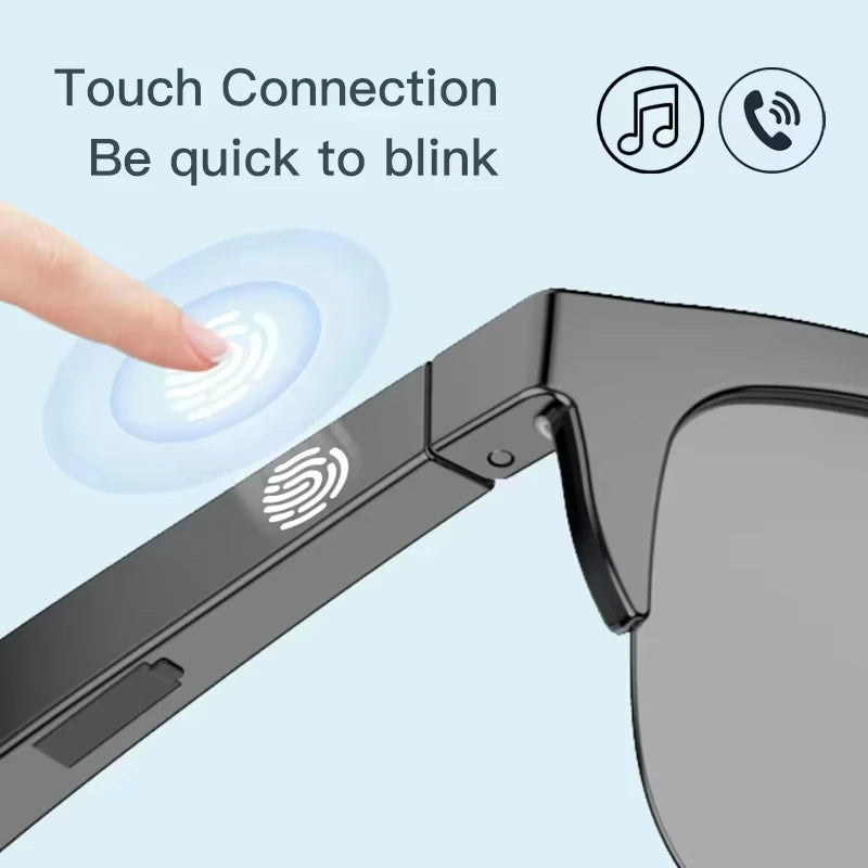Smart Glasses Wireless Bluetooth Sunglasses Built-in Microphone Speakers Touch & Voice Assistant Compatible Glass for Men Women