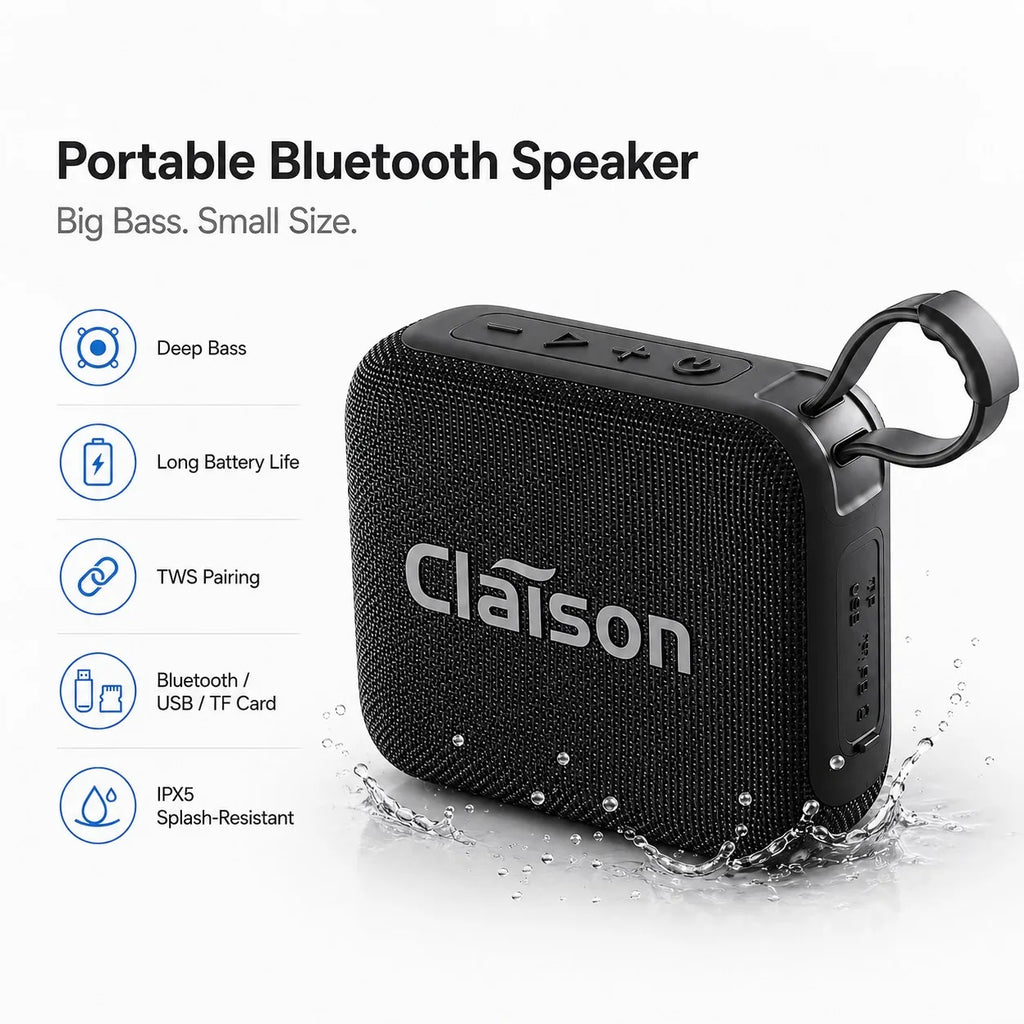 Portable Bluetooth Speaker Mini Wireless BT 5.3 Deep Bass Long Battery TWS USB TF Card IPX5 Splash Resistant for Outdoor
