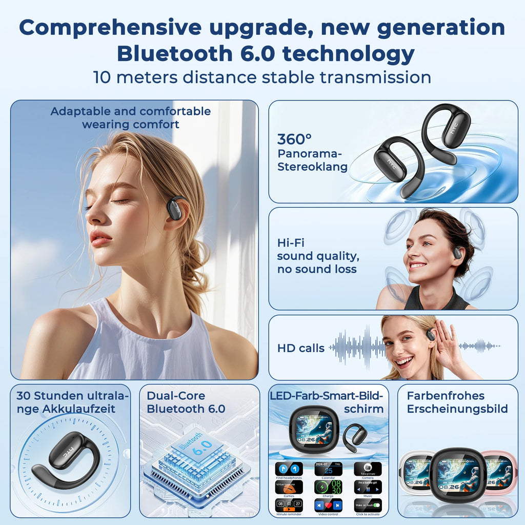 Bluetooth Headset Surround Sound Hi-Fi Stereo Comfort Fit Lightweight Open Ear for Sport Running HTC NE58 Wireless Earbuds