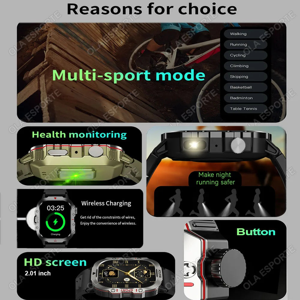 2026 New Military Smart Watch Men IP67 3ATM Outdoor Sports Fitness Tracker Blood Pressure Health Monitor BT Calls GPS Smartwatch