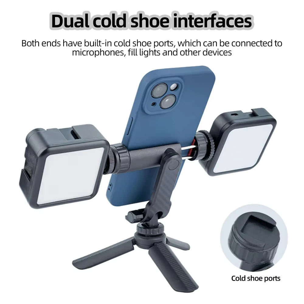 360° Multifunctional Phone Stand Swivel Phone Tripod Stand with Swivel Clamp with Dual Cold Shoe Holders for Smartphone Vlog
