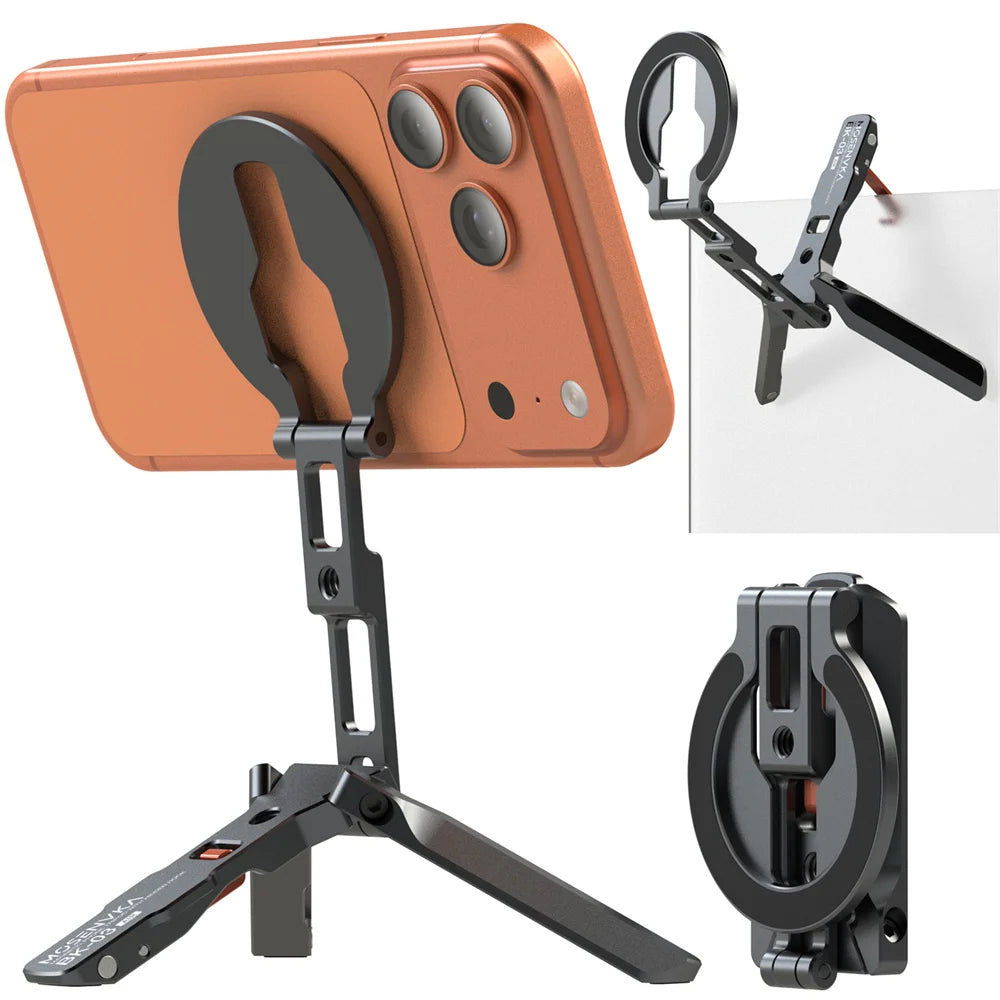 Foldable Magnetic Phone Tripod Stand With Hook Design Arca+Cold Shoe Aluminum Selfie Stick Tripod for IPhone/Android Travel