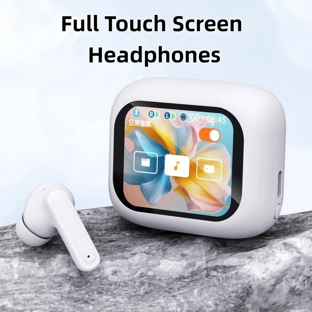 Bluetooth 5.4 Full Touch Screen Headphones Smart LCD in Ear Wireless in-Ear Earbuds Long Battery HD Call ANC Bluetooth Earphones