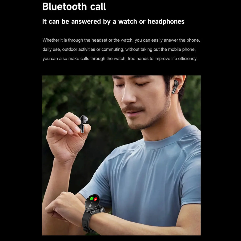 Smart Watch Earphone Built in Bluetooth Call Voice Assistant Music Play 1.46inch 360*360HD Dispaly Smartwatch for Android IOS