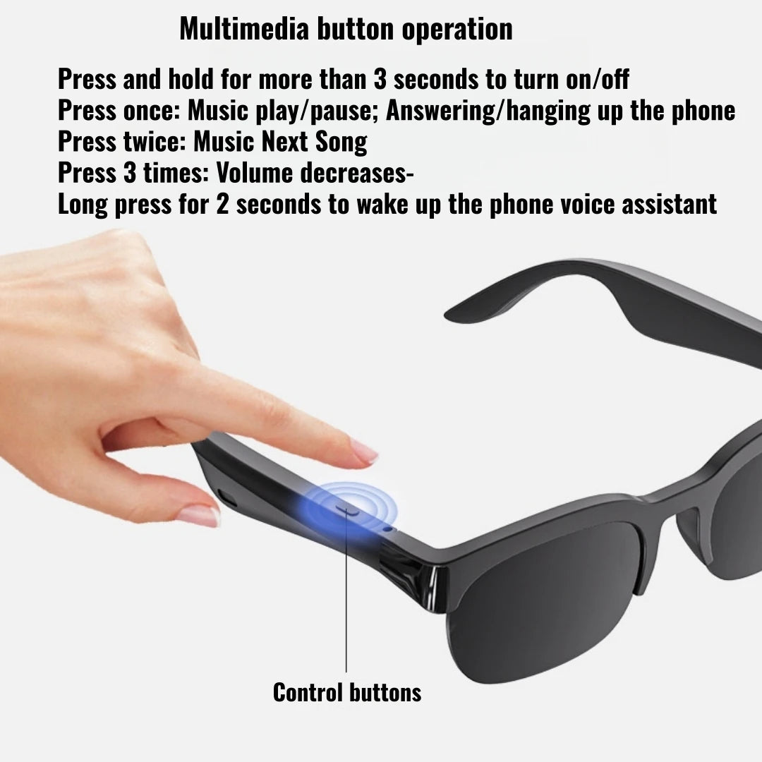 Smart Wireless V5.3 Sunglasses Multifunctional Glasses Wireless Calling Music Playback Outdoor Sports Headphones Rechargeable Hifi Sound Quality Hd Lens Black Technology Unisex Touch Control Long Battery Life Uv Protection