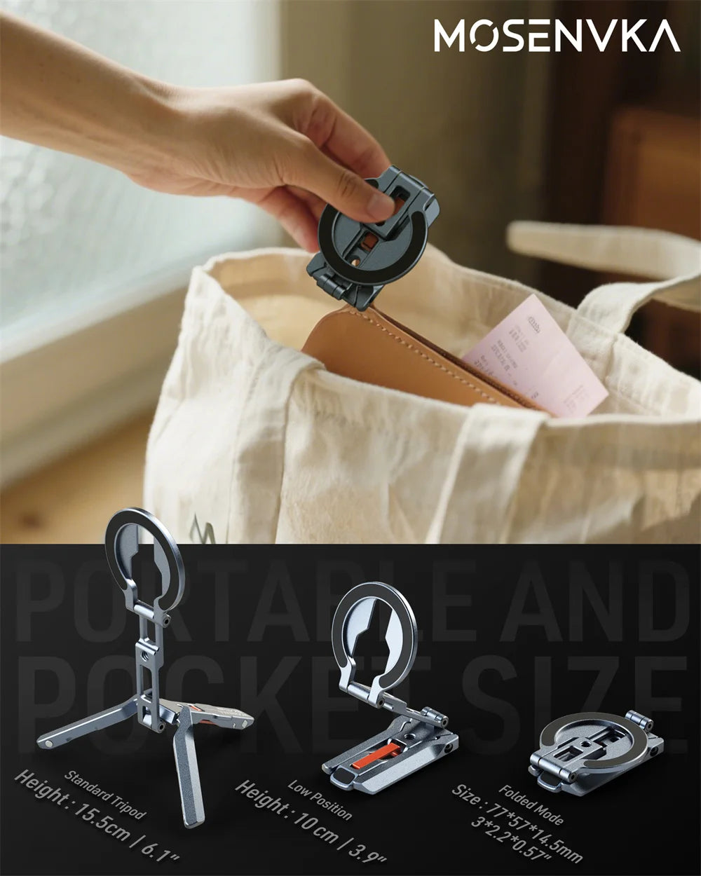 Foldable Magnetic Phone Tripod Stand With Hook Design Arca+Cold Shoe Aluminum Selfie Stick Tripod for IPhone/Android Travel