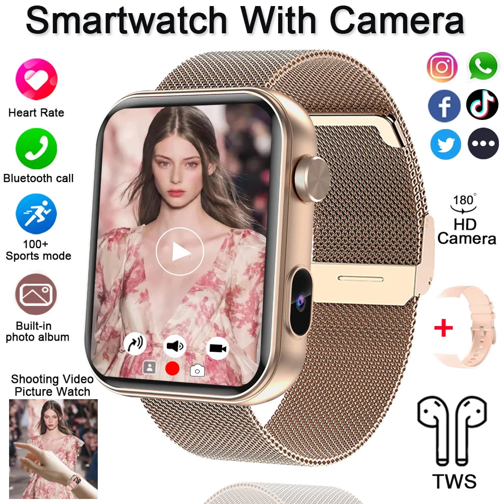 2025 New Smart Watch with Camera Record Videos Sync Phone Camera Large Memory Dynamic Video Dial Music Bluetooth Call Smartwatch