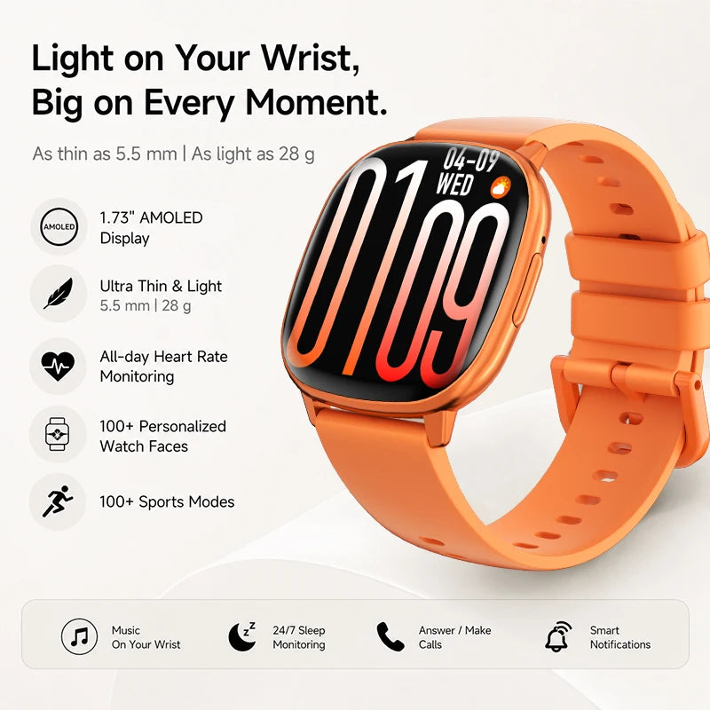 2026 New Smart Watch 5.5mm Ultra-thin 1.73'' AMOLED Men Women 100+ Sports Fitness Wrist Watch BT Call Health Tracker Smartwatch