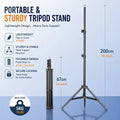 Sturdy Carbon Steel Light Stand 200cm, Foldable Tripod for Studio Photography & Outdoor Use