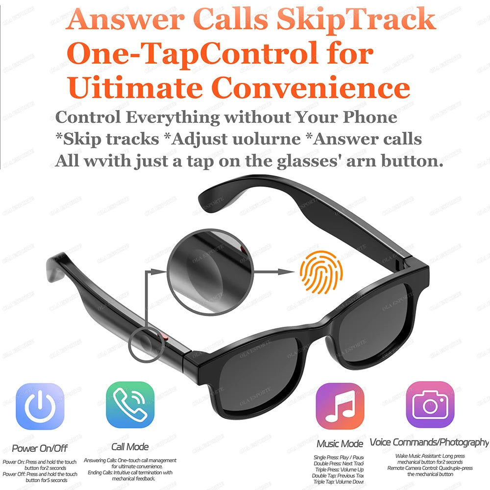 AI Smart Glasses Men Women Multifunction Touch Music Playback Remote Camera Control Voice Assistant BT Glasses  Sunglasses HT30