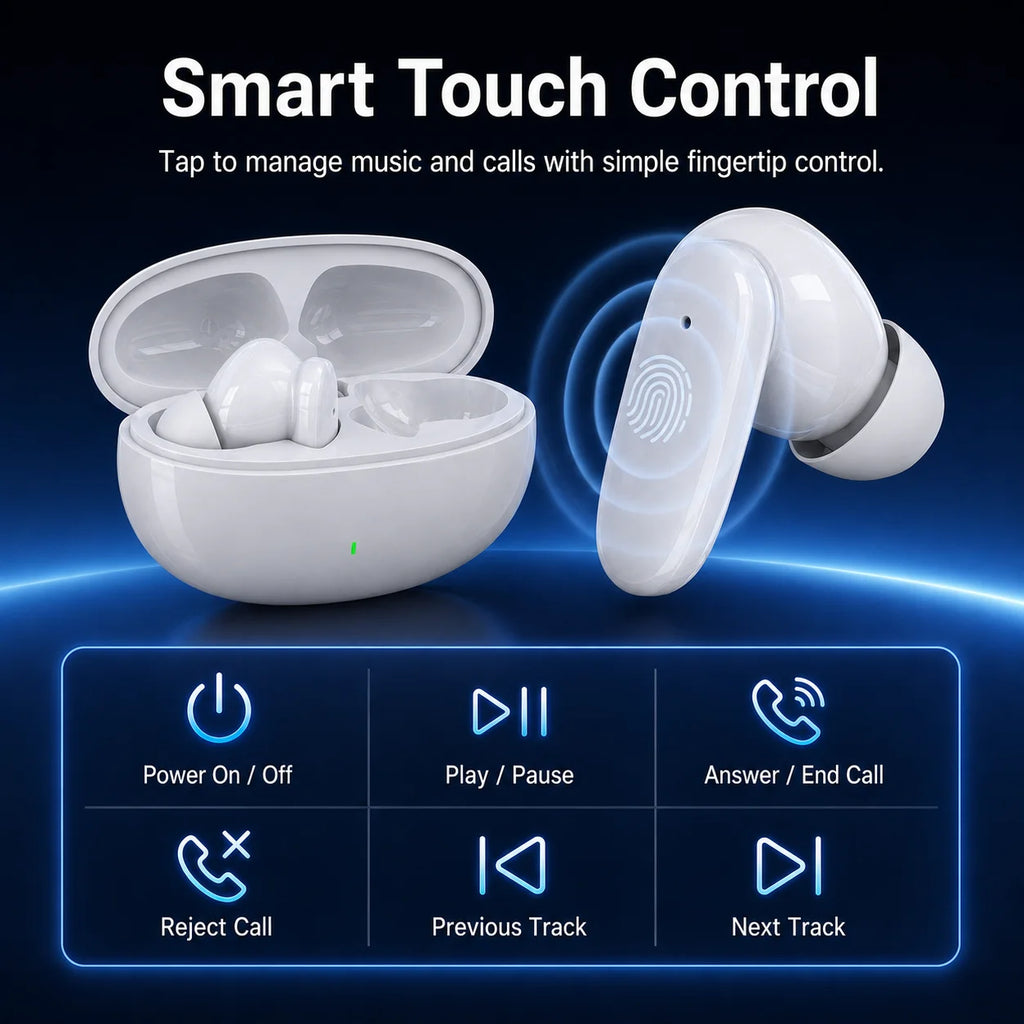 Wireless Earbuds Bluetooth 5.3 with Mic, 13mm Driver, Smart Touch, 24H Playtime, Compatible with Phones Tablets Laptops Headset
