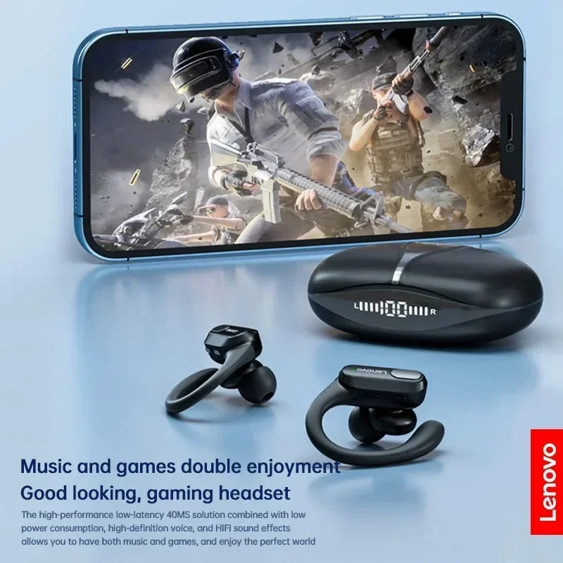 Lenovo XT80 Wireless Headphones Bluetooth 5.4 Earphones True with Mic Button Control Noise Reduction Earhooks Waterproof Headset