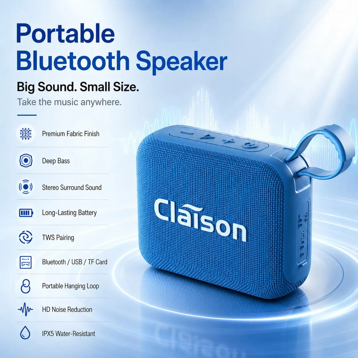 Portable Bluetooth Speaker Mini Wireless BT 5.3 Deep Bass Long Battery TWS USB TF Card IPX5 Splash Resistant for Outdoor