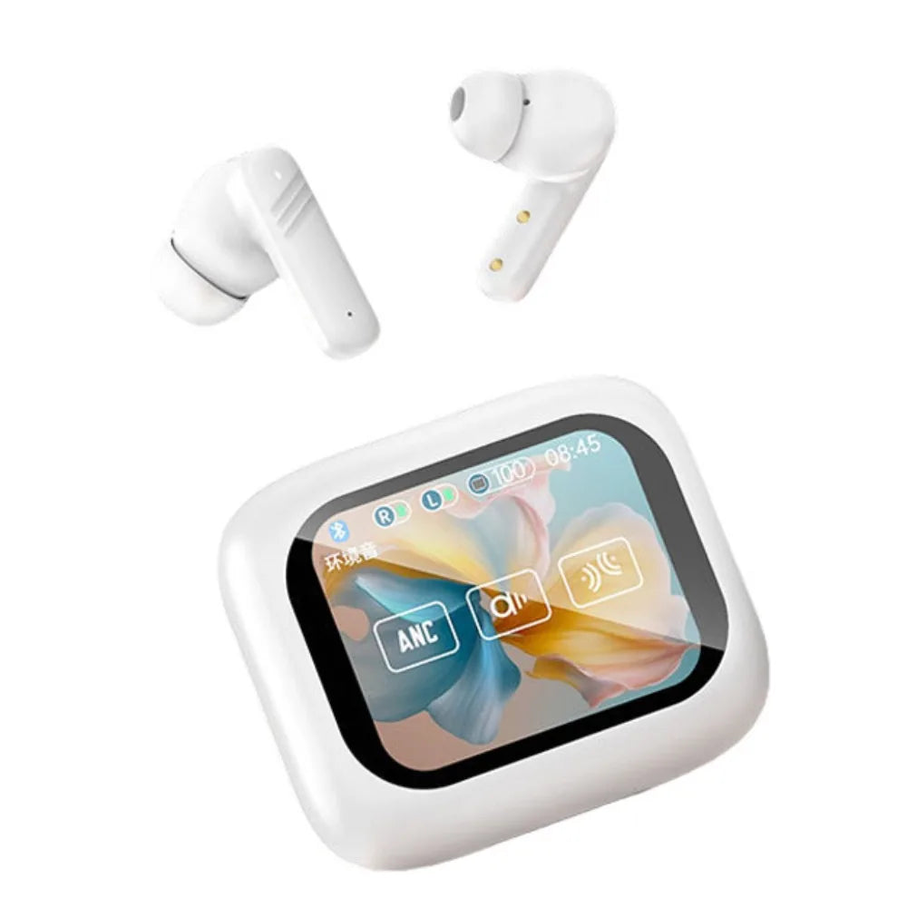 Bluetooth 5.4 Full Touch Screen Headphones Smart LCD in Ear ANC Bluetooth Earphones Long Battery HD Call HiFi Stereo Earphones